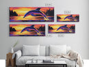 Dolphin Sunset Art, Ocean Scene, Tropical Coastal Decor, Marine Wildlife, Beach House Wall Accent, Serene Nature Painting, Canvas Print