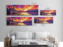 Sunset Cabin, Lakeside Retreat, Mountain House, Vibrant Nature Art, Framed Canvas Print, Rustic Wall Art, Autumn Decor, Cabin Aesthetic
