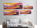 Desert House, Sunset Landscape, Vibrant Wall Art, Canvas Print, Western Home Decor, Colorful Southwest, Living Room Art, Bold Painting