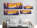 Autumn Pines, Sunset Landscape, Framed Canvas Print, Cozy Cabin Wall Art, Vibrant Nature Scene, Fall Decor, Living Room Artwork