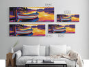 Lake Boat, Sunset Art, Cabin Decor, Vibrant Wall Art, Framed Canvas Print, Rustic Living Room, Nautical Art, Bold Seascape Painting