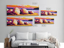 Seashell Beach, Vibrant Sunset, Coastal Landscape, Bold Colors, Framed Canvas Print, Living Room Wall Art, Tropical Vibes, Nautical Art