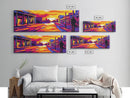 Sunset Street, Urban Glow, Cityscape Silhouette, Vibrant Colors, Framed Canvas Print, Living Room Decor, Bold Abstract, Urban Landscape
