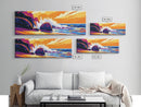 Rocky Shore, Ocean Wave, Sunset Coastline, Vibrant Nature, Framed Canvas Print, Beach House Decor, Bold Seascape, Nautical Style
