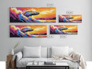 Jumping Fish, Ocean Wave, Sunset Fishing, Bold Seascape, Framed Canvas Print, Nautical Wall Art, Living Room Art, Sport Fishing Art