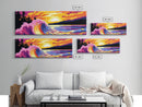 Crashing Wave, Sunset, Ocean Power, Framed Canvas Print, Surfer Wall Art, Beach House Decor, Coastal Color Palette, Vibrant Home Art
