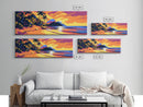 Tropical Beach, Sunset View, Ocean Vibes, Framed Canvas Print, Coastal Wall Art, Bedroom Decor, Palm Tree Artwork, Bohemian Style