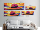 Beach Hat, Coastal Sunset, Canvas Print, Vibrant Seascape Art, Boho Wall Decor, Summer Vibes, Warm Home Decor, Bedroom Wall Art