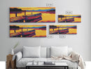 Lake Boat, Sunset Reflection, Framed Canvas Print, Cabin Wall Art, Nautical Home Decor, Serene Landscape, Vibrant Art, Nature Scene