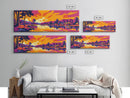 Lakeside Village, Colorful Sunset, Cozy Retreat, Framed Canvas Print, Scenic Nature Wall Art, Rustic Cabin Home Decor, Warm Tones