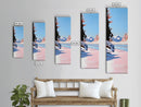Winter Landscape, Snowy Scene, Mountain, Blue, White, Nature, Minimalist, Cabin Decor, Living Room, Framed Canvas Print