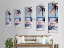 Beach Bench, Palm Tree, Ocean View, Framed Canvas Print, Coastal Wall Art, Tropical Decor, Boho Beach Art, Living Room Wall Art