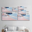 Sandy Beach, Ocean Shore, Soft Pastels, Seaside Tranquility, Framed Canvas Print, Coastal Wall Art, Bathroom Decor, Nautical Painting