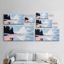 Cloudy Seascape Reflection, Tranquil Coastal Print, Minimalist Ocean Decor, Soft Pastel Landscape, Zen Home Art, Bedroom Framed Canvas Print