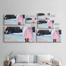 Pink Shoreline, Coastal Escape, Framed Canvas Print, Minimalist Seascape, Pastel Art, Beach House Decor, Serene Wall Art, Bedroom