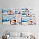Glass Bottle, Ocean View, Beach House Decor, Coastal Aesthetic, Elegant Still Life, Framed Canvas Print, Pastel Home Decor, Tranquil Art