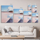 Pink Shoreline, Beach Reflection, Coastal Landscape, Framed Canvas Print, Ocean Wall Art, Nautical Home Decor, Relaxing Summer Vibes