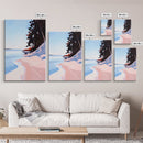 Secluded Beach, Coastal Pines, Ocean Sunset Art, Nature Wall Decor, Framed Canvas Print, Minimalist Seascape, Living Room Art, Boho Print
