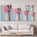 Pink Floral Bouquet, Romantic Flower Painting, Soft Pastel Aesthetic, Framed Canvas Print, Feminine Wall Art, Bedroom Decor, Modern Art