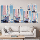 Sailboat, Nautical Decor, Ocean Theme, Maritime Art, Coastal Wall Art, Blue and Pink, Travel Inspired, Framed Canvas Print, Living Room