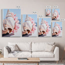 Seashell, Pink Flowers, Beach Aesthetic, Coastal Wall Art, Framed Canvas Print, Nautical Decor, Ocean Lover, Bedroom Art