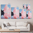 Pink Sky, Minimalist Coastal Art, Framed Canvas Print, Modern Landscape, Boho Sunset Painting, Living Room Wall Art, Serene Beach Decor