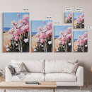 Coastal Flowers, Pink Daisy Art, Floral Beach Decor, Framed Canvas Print, Modern Boho Wall Art, Bedroom Artwork, Summer Aesthetic