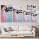 Dreamy Beach Art, Minimalist Woman Portrait, Coastal Fashion Illustration, Soft Pastel Colors, Framed Canvas Print, Bedroom Wall Art