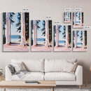 Forest Lake Scene, Tranquil Nature Painting, Minimalist Woodland Print, Blue and Pink Aesthetic, Framed Canvas Print, Bedroom Wall Art