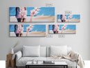 Woman Beach, Pastel Flowers, Feminine Art, Ocean View, Dreamy Coastal Decor, Framed Canvas Print, Bedroom Wall Art, Soft Aesthetic Art