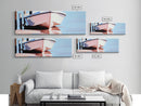 Docked Boat, Nautical Charm, Maritime Art, Framed Canvas Print, Coastal Living Room Decor, Beach House Wall Art, Ocean Painting