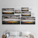 Train Bridge, Dramatic Sky, Mountains, Framed Canvas Print, Moody Landscape, Black and White Art, Rustic Decor, Office Wall Art