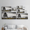 Foggy Pine Tree Art, Landscape Canvas Print, Black and White Painting, Autumn Wall Decor, Cabin Inspired Artwork, Framed Canvas Print