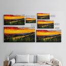 Golden Sunset, Rolling Hills, Vibrant Landscape, Canvas Print, Nature Wall Art, Living Room Decor, Warm Autumn Tones, Rustic Artwork