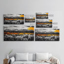 Mountain Range, Autumn Colors, Rustic Landscape, Moody Sky, Warm Tones, Framed Canvas Print, Cabin Wall Decor, Living Room Art