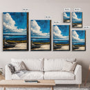 Seaside Serenity, Wooden Dock, Tranquil View, Framed Canvas Print, Ocean Wall Art, Coastal Living, Beach House Decor, Nautical Aesthetic