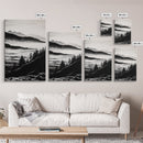 Misty Mountain, Black White Wall Art, Landscape Painting, Nature Artwork, Modern Home Decor, Minimalist Art, Framed Canvas Print
