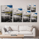 Sailboat Harbor, Nautical Art, Seaside Painting, Coastal Home Decor, Black and White Art, Ocean Wall Art, Elegant Living Room Art