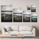 Tranquil Lake View, Blue Water Abstract Landscape, Moody Black White Sky, Serene Nature Wall Decor, Relaxing Home Gift, Canvas Print