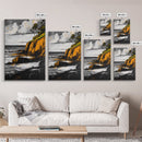 Ocean Cliffs, Coastal Landscape, Golden Tones, Black and White Seascape, Framed Canvas Print, Beach House Wall Art, Office Wall Decor