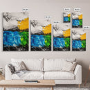 Abstract Landscape, Blue and Yellow Modern Painting, Minimalist Nature Art, Framed Canvas Print, Living Room or Office Wall Decor