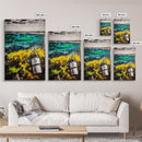 Coastal Lantern, Ocean Shore, Yellow Blue Art, Framed Canvas Print, Nautical Wall Art, Beach House Decor, Rustic Modern Art