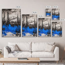 Mountain Wilderness, Winter Landscape, Blue Trees, Framed Canvas Print, Cabin Wall Art, Outdoor Lover Gift, Serene Nature Art