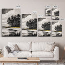 Coastal Trees, Black and White Art, Canvas Print, Modern Landscape, Nature Wall Art, Minimalist Home Decor, Serene Artwork, Ocean Scene