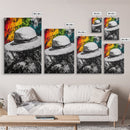 White Hat, Western Art, Framed Canvas Print, Southwestern Decor, Rustic Wall Art, Colorful Abstract Art, Boho Living Room Art