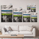 Coastal Horizon, Abstract Ocean, Framed Canvas Print, Beach Wall Art, Nautical Home Decor, Blue and White Art, Modern Living Room Art