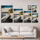 Sunset Beach, Cliffside View, Ocean Landscape, Nature Wall Art, Framed Canvas Print, Coastal Home Decor, Golden Hour, Serene Scene