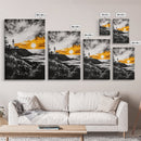 Lighthouse Sunset, Nautical Wall Art, Coastal Painting, Canvas Print, Orange and Black Artwork, Ocean Home Decor, Beach House Design