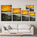 Fiery Sunset, Ocean Waves, Golden Sky, Framed Canvas Print, Tropical Beach Art, Coastal Decor, Living Room Wall Art, Bold Colors