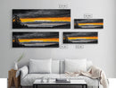 Sunset Over Mountains, Dramatic Landscape Art, Black and Yellow Wall Art, Bold Sky Painting, Nature Print, Office Wall Decor, Framed Canvas Prin